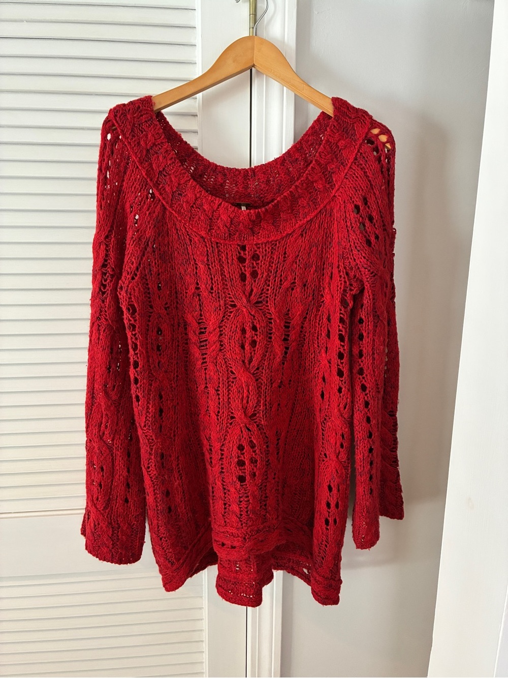 Free People Red Knit Pullover Wool Blend Sweater Fall Outdoors Size L